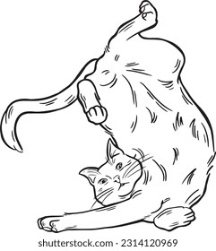 Cute realistic cat with funny sleep pose