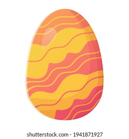 Cute realistic Easter egg painted with wide pink and yellow lines. Can be used as easter hunt element for web banners, posters and web pages.
