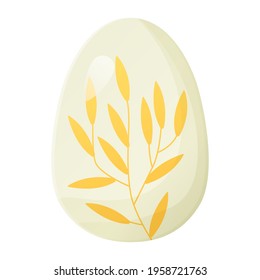 Cute realistic Easter egg painted with with plant print. Can be used as easter hunt element for web banners, posters and web pages. Stock vector illustration in cartoon style isolated on white