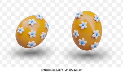 Cute realistic egg decorated with small daisies. Traditional Easter dish