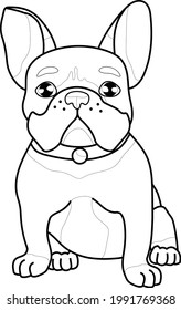 Cute realistic french bulldog sketch template  Cartoon graphic vector illustration in black   white for games  background  pattern  decor  Coloring paper  page  story book  Print for fabrics