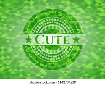 Cute realistic green emblem. Mosaic background
