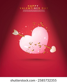 Cute realistic heart design template with a light shadow overlay effect. Element on transparent background. 3D pink color love with a bow inner the love. Happy Valentine's Day love design with a bow. 