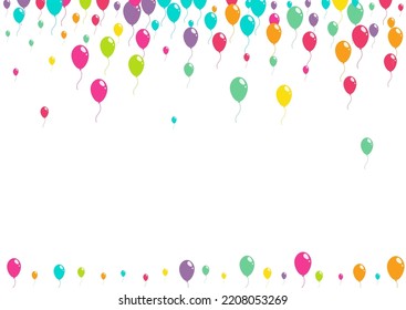 Cute Realistic Inflatable Ball Vector  White Background. Party Ballon Frame. Cartoon Decoration Wallpaper. Bright Anniversary Balloon Template.