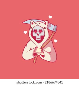 Cute Reaper character dressed as a cat vector illustration. Funny, cosplay, gaming design concept.