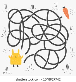 Cute Rebus, Test, Activity, Logic Quest For Kids. Funny Labyrinth, Puzzle With Rabbit, Carrot. Find Exit From The Maze Challenge. 