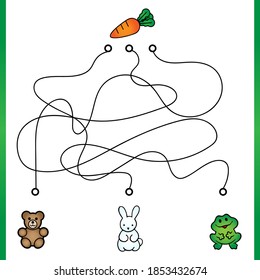 Cute rebus, test, activity, logic quest for children. A funny labyrinth, puzzle with toys, fruits and sweets. Find a way out of the maze.