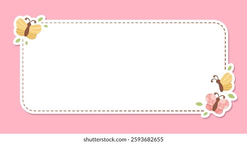 Cute Rectangle Floral Butterfly Frame. Spring Summer Border Vector Illustration.