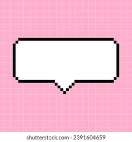 Cute rectangular frame in the shape of a pixel dialog box on a pink checkered background. Vector element in 8-bit retro game style, controller.