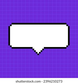 Cute rectangular frame in the shape of a pixel dialog box on a purple background. Vector element in 8-bit retro game style, controller.