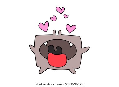 Cute Rectangular Monster Character . Vector Illustration. Isolated on white background.