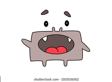 Cute Rectangular Monster Character . Vector Illustration. Isolated on white background.