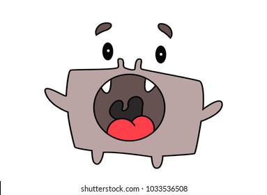 Cute Rectangular Monster Character . Vector Illustration. Isolated on white background.
