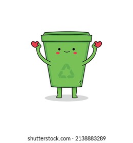 Cute recycle bin cartoon character spreading love