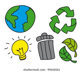 cute recycle signs over white drawing, hand drawing. vector