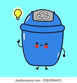 A cute recycling bin cartoon has a bright idea to sort waste and protect the environment.