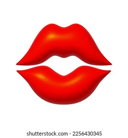 Cute red 3d lips. Happy Valentine's Day 3d design element. Vector illustration.