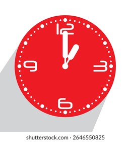 Cute Red Analog Wall Clock show 1 o'clock, vector illustration isolated