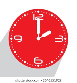Cute Red Analog Wall Clock show 2 o'clock, vector illustration isolated, eps