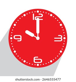 Cute Red Analog Wall Clock show 10 o'clock, vector illustration isolated, eps