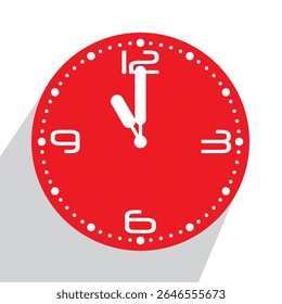 Cute Red Analog Wall Clock show 11 o'clock, vector illustration isolated, eps