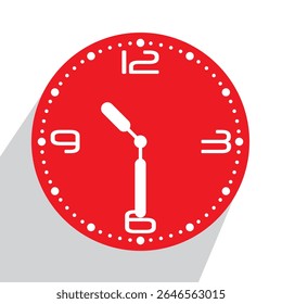 Relógio de parede analógico vermelho bonito show 10.30 (meio passado dez ou dez trinta), ilustração vetorial isolado, eps