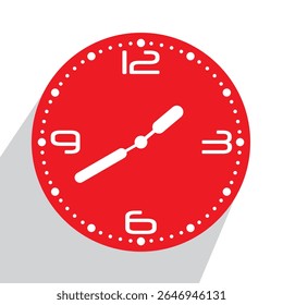 Cute Red Analog Wall Clock show 01.40 or twenty to two, vector illustration isolated, eps