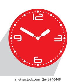 Relógio de parede analógico vermelho bonito 01.50 ou dez a dois, ilustração vetorial isolado, eps