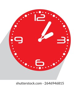 Relógio de parede analógico vermelho bonito 02.05 ou cinco dois passados, ilustração vetorial isolado, eps