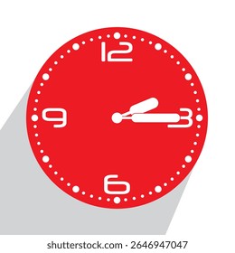 Relógio de parede analógico vermelho bonito 02.15 ou quinze dois passados, ilustração vetorial isolado, eps