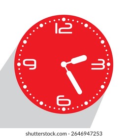 Relógio de parede analógico vermelho bonito show 02.25 ou vinte cinco dois passados, ilustração vetorial isolado, eps