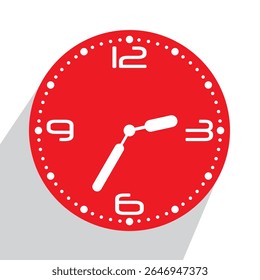 Relógio de parede analógico vermelho bonito 02.35 ou vinte cinco para três, ilustração vetorial isolado, eps