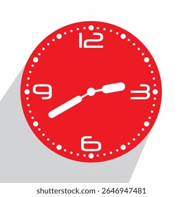 Relógio de parede analógico vermelho bonito 02.40 ou vinte para três, ilustração vetorial isolado, eps