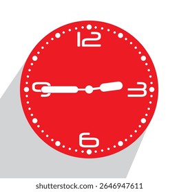 Relógio de parede analógico vermelho bonito 02.45 ou quarto a três, ilustração vetorial isolado, eps