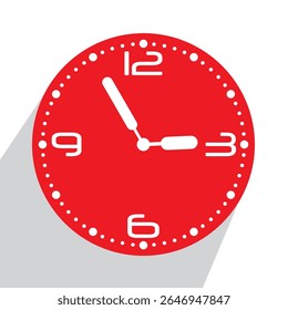 Relógio de parede analógico vermelho bonito 02.55 ou cinco a três, ilustração vetorial isolado, eps