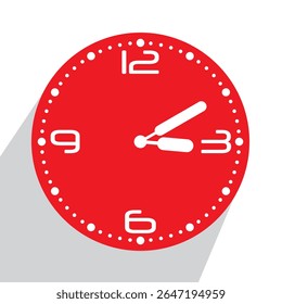 Relógio de parede analógico vermelho bonito 03.10 ou dez passado três, ilustração vetorial isolado, eps
