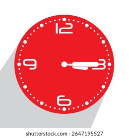 Relógio de parede analógico vermelho bonito 03.15 ou quinze passados três, ilustração vetorial isolado, eps