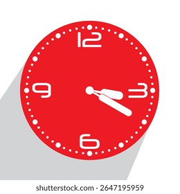 Cute Red Analog Wall Clock show 03.20 or twenty past three, vector illustration isolated, eps