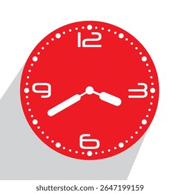Relógio de parede analógico vermelho bonito 03.40 ou vinte para quatro, ilustração vetorial isolado, eps