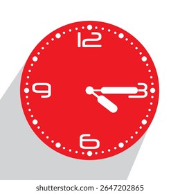 Relógio de parede analógico vermelho bonito 04.15 ou quinze passados quatro, ilustração vetorial isolado, eps