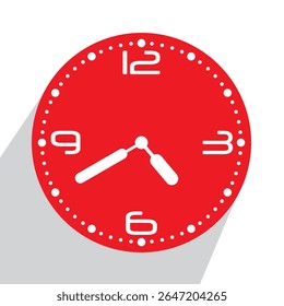 Relógio de parede analógico vermelho bonito 04.40 ou vinte a cinco, ilustração vetorial isolado, eps