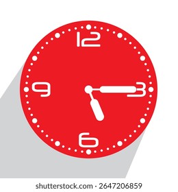 Relógio de parede analógico vermelho bonito 05.15 ou quinze passados cinco, ilustração vetorial isolado, eps