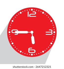 Cute Red Analog Wall Clock show 05.45 or quarter to six, vector illustration isolated, eps