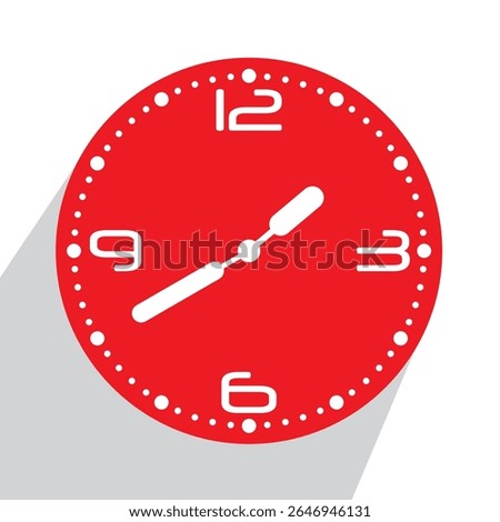Cute Red Analog Wall Clock show 01.40 or twenty to two, vector illustration isolated, eps