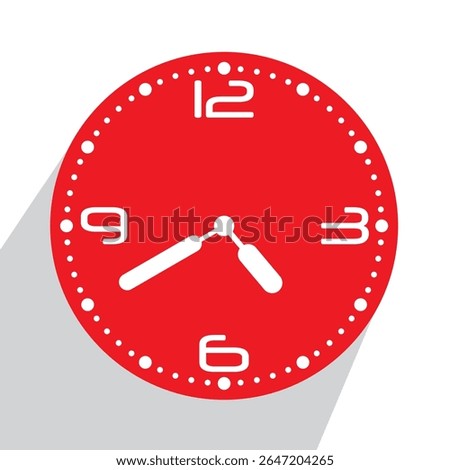 Cute Red Analog Wall Clock show 04.40 or twenty to five, vector illustration isolated, eps