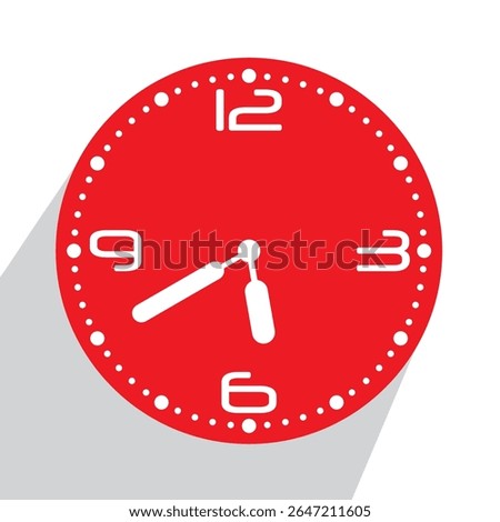 Cute Red Analog Wall Clock show 05.40 or twenty to six, vector illustration isolated, eps