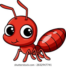 Cute Red Ant Cartoon Character Vector Illustration on White Background