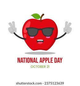 Cute Red Apple Cartoon Character Wearing Sunglasses suitable for National Apple Day