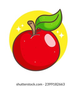 Cute roter Apfelkartoon. Handgezeichnetes Obstkonzept Icon Design. Einziger weißer Hintergrund. Flache Vektorgrafik.