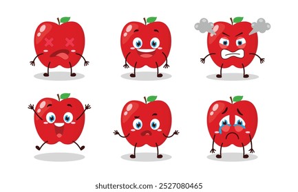 cute red apple cartoon with many expressions vector illustration